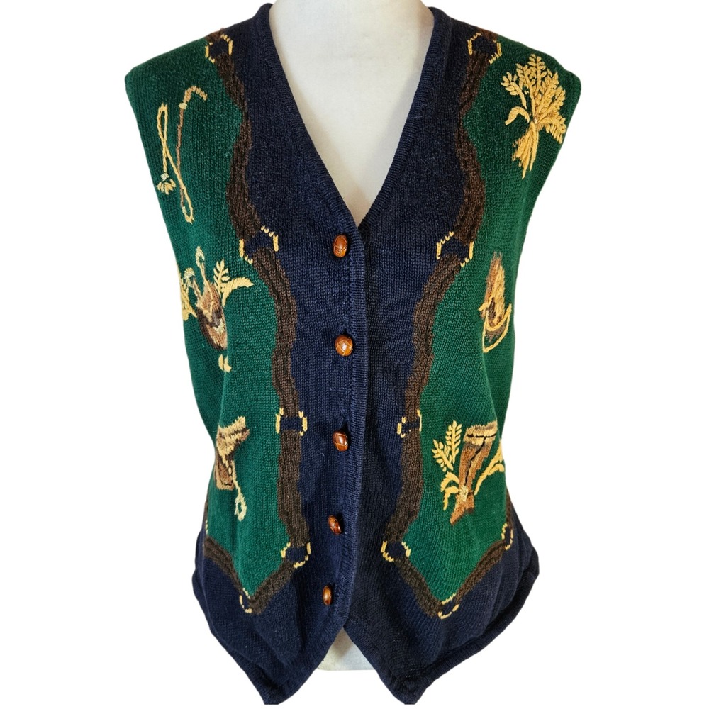 Susan Bristol Sweater Vest Women's Medium Equestrian Vintage Horse Grandmacore